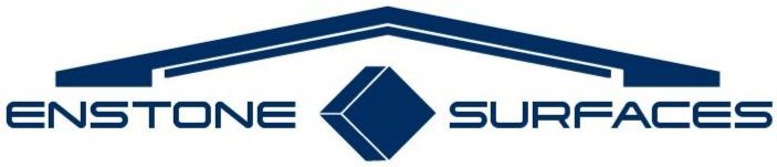 EnStone Surfaces logo with a blue geometric design resembling a roof and a diamond shape in the center